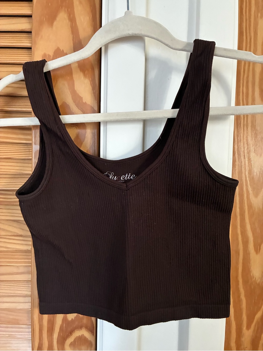 Ribbed V-Neck Tank Top - Brown size s / m